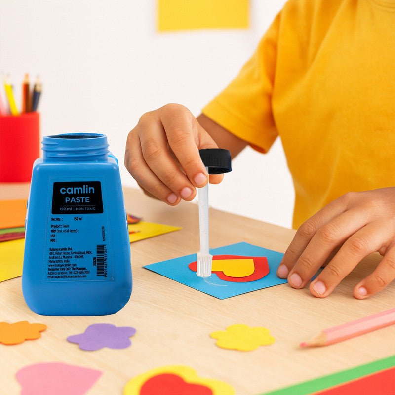 Camlin Paste 150 ml – Smooth Application Glue with Built-In Applicator Brush (Non-Toxic)