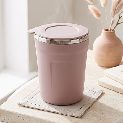 Apex Cozy Coffee Mug 450 ML with Lid and Steel Rim for Desk Use (1 Pc)