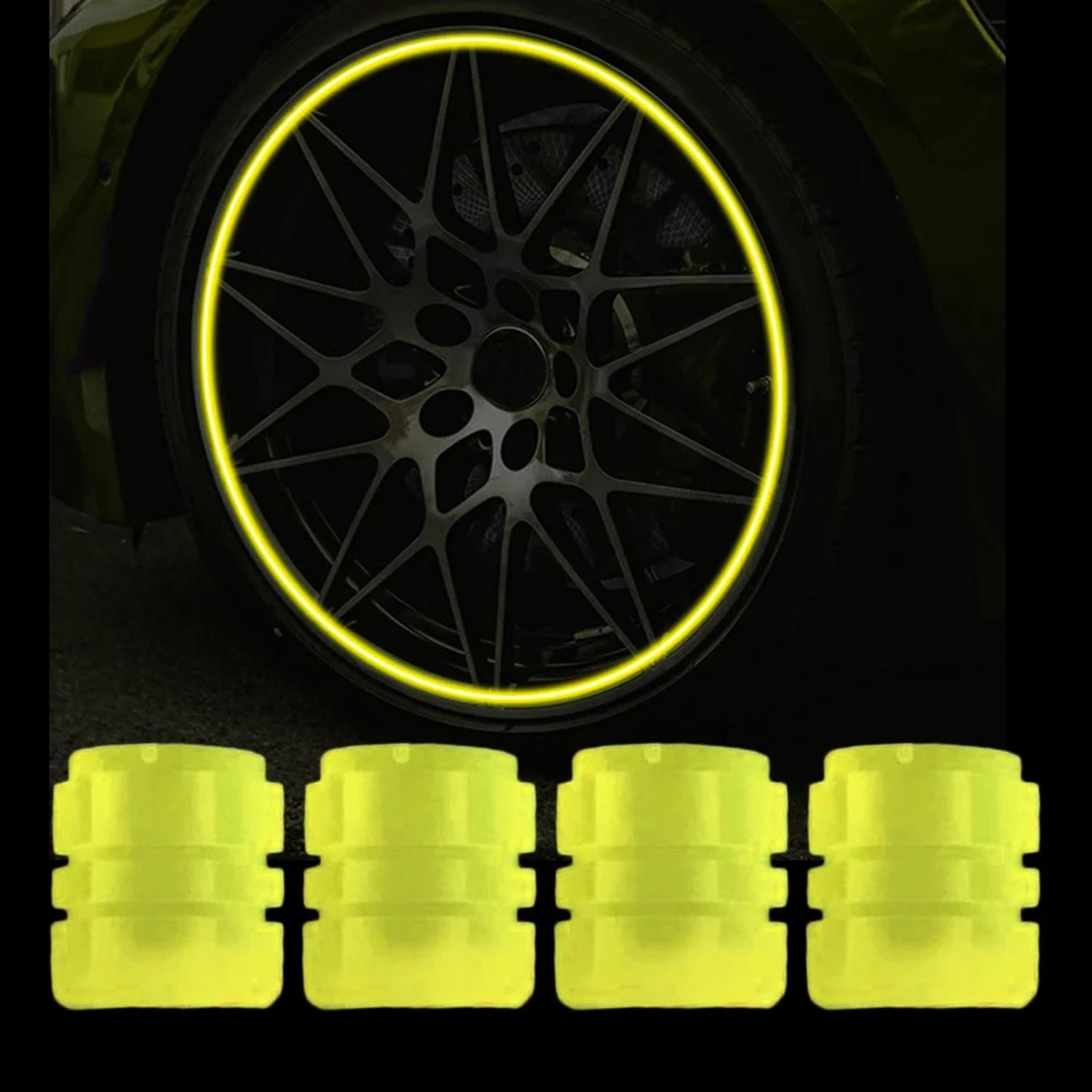 Luminous Tyre Valve Caps – Glow-in-the-Dark Air Stem Covers (4 Pcs / Mix Colour)