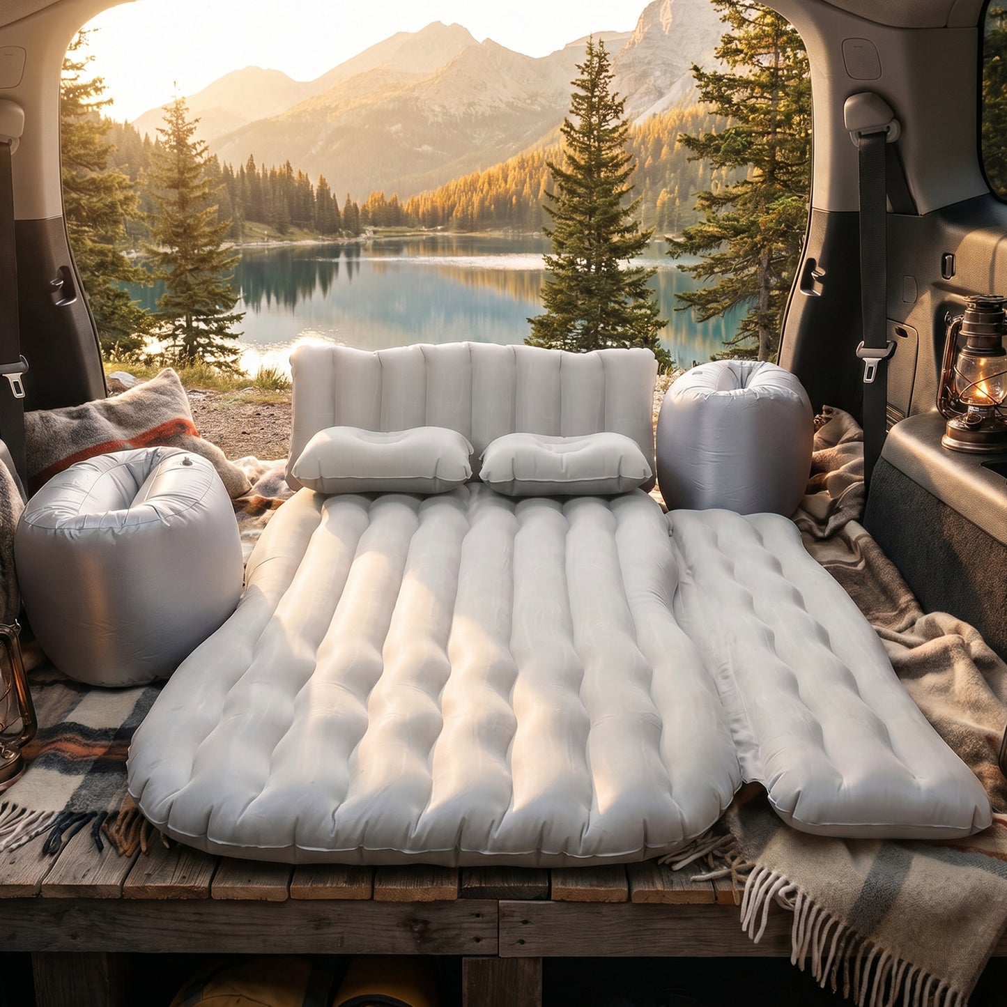 Inflatable car air mattress ready for use