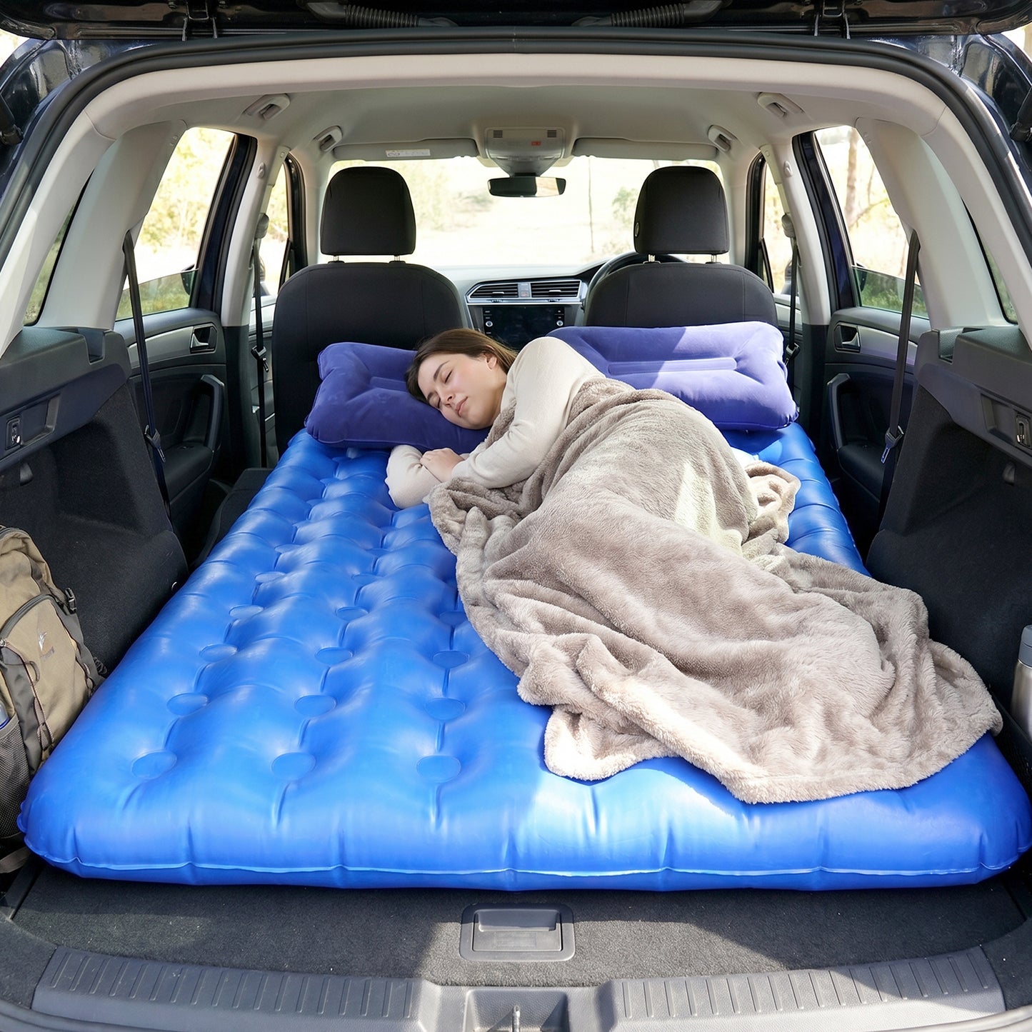 Car back seat with air mattress installed
