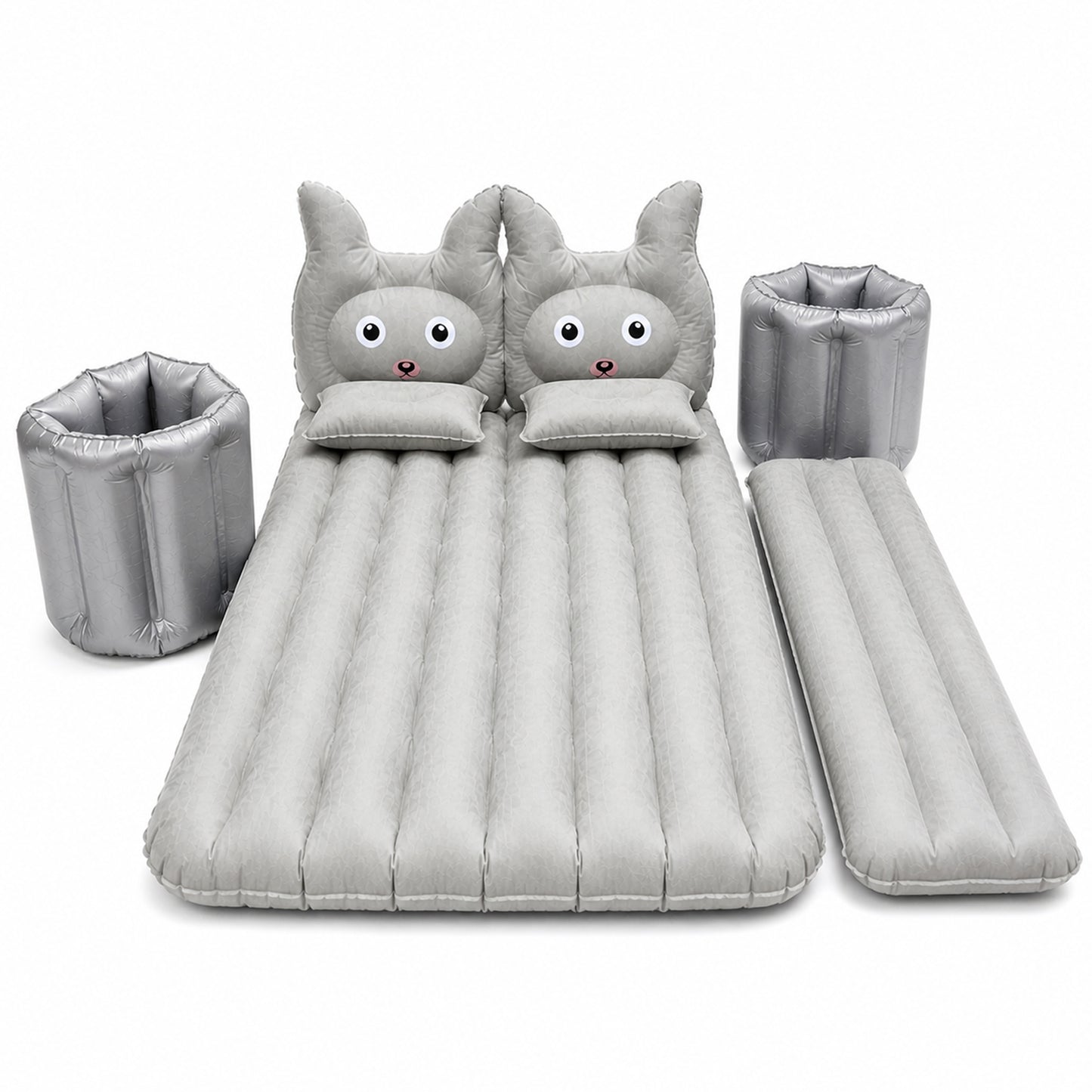 Close-up of car air mattress material and pump