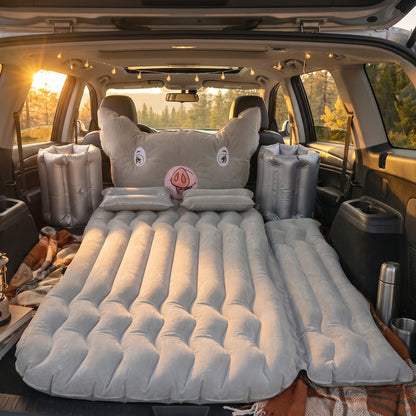 Compact inflatable car mattress folded for travel