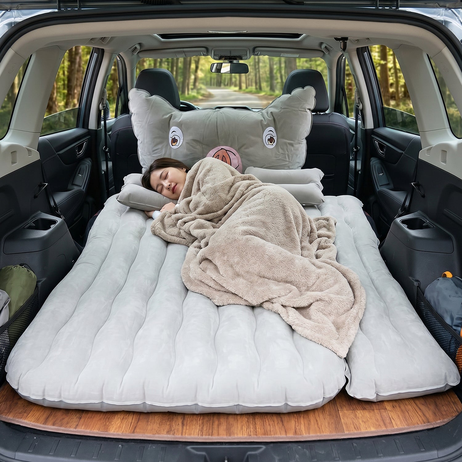 Electric pump included with car air mattress set for easy inflation