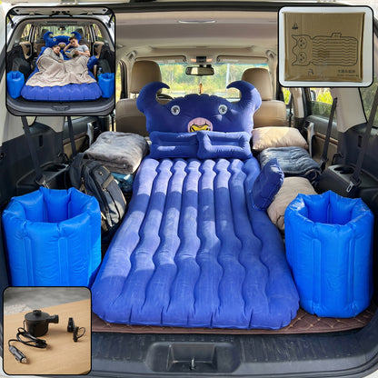 Inflatable car air mattress bed set in blue on car back seat