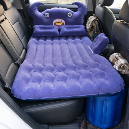 Inflatable car bed set with cushions and pump