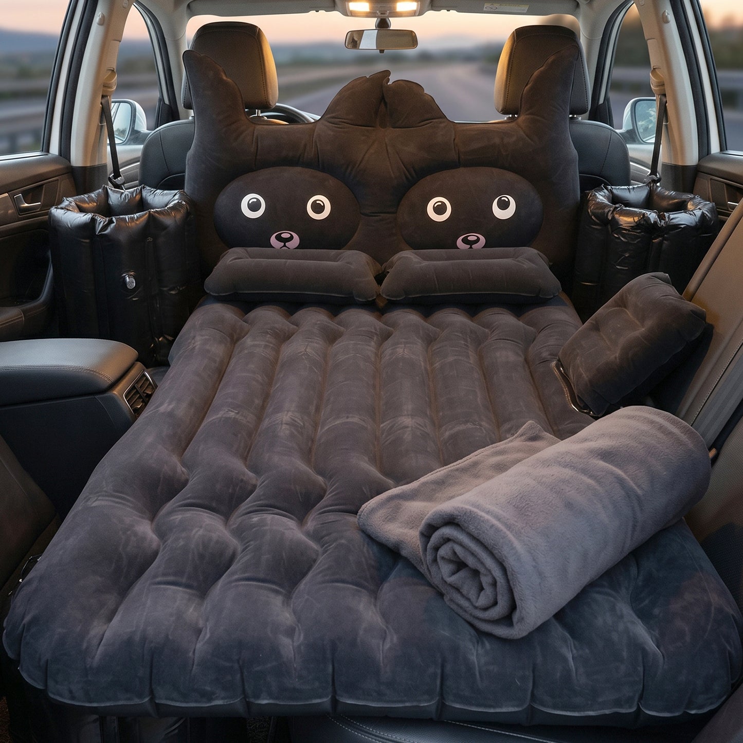 Car Air Mattress Set with Black Cat Pillow – Comfortable Travel Bed