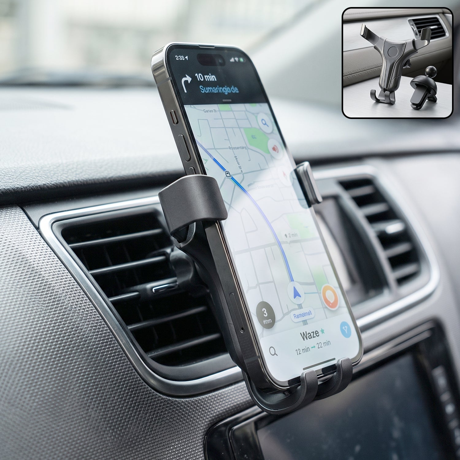 Universal car air vent mobile phone holder with gravity auto lock