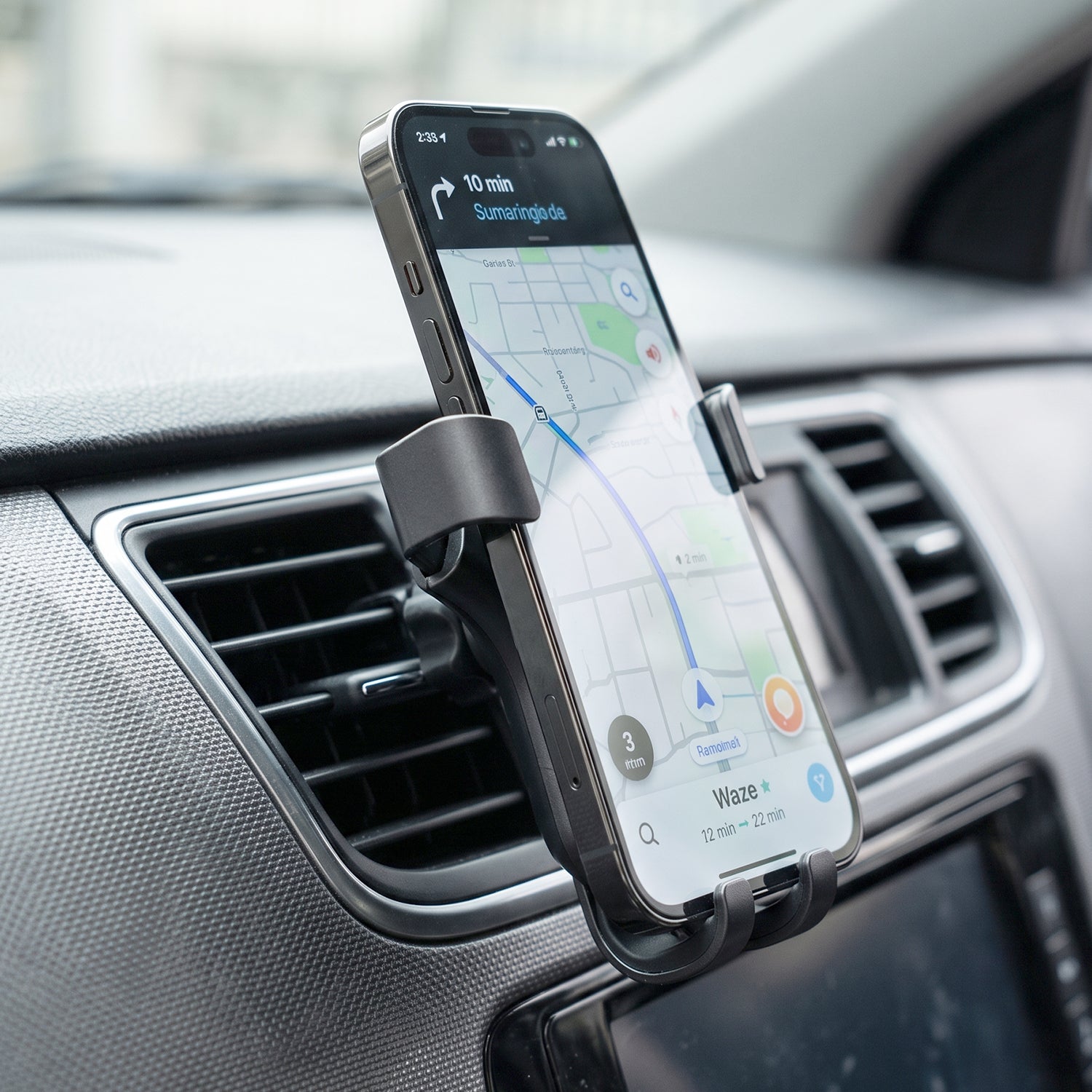 Vent clip on the back of the car phone mount