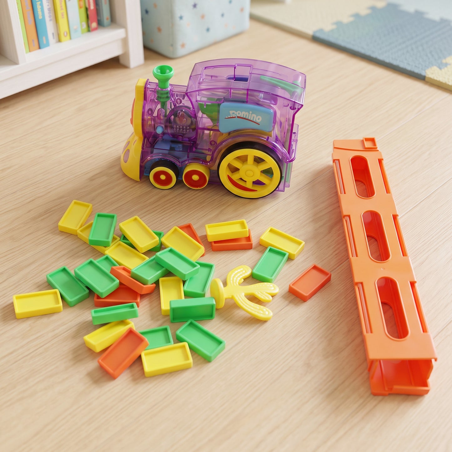 Automatic Domino Laying Train Engine Toy with Light and Music for Kids (1 Pc)