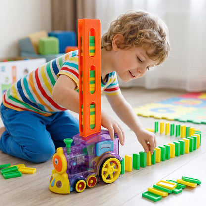 Automatic Domino Laying Train Engine Toy with Light and Music for Kids (1 Pc)