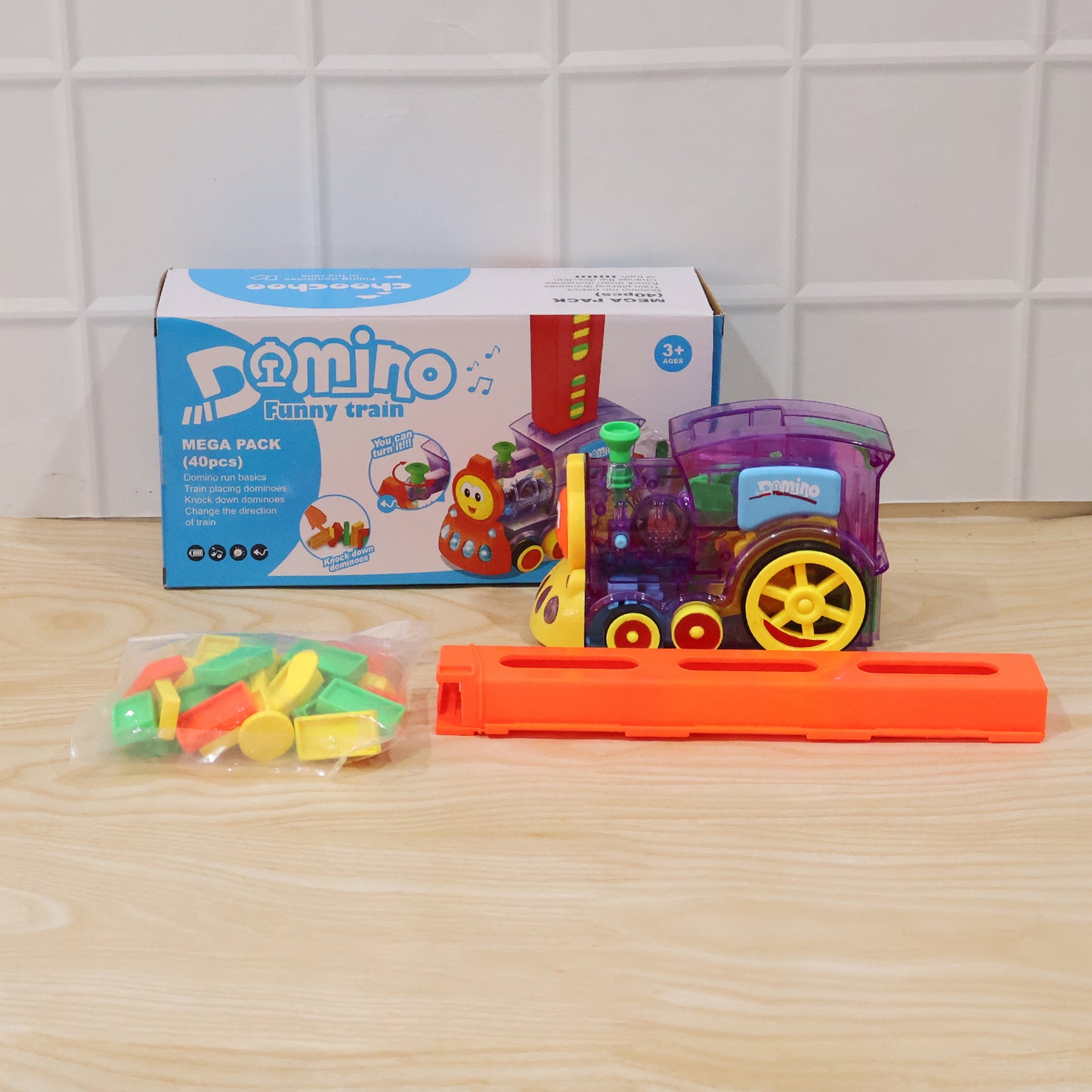 Automatic Domino Laying Train Engine Toy with Light and Music for Kids (1 Pc)