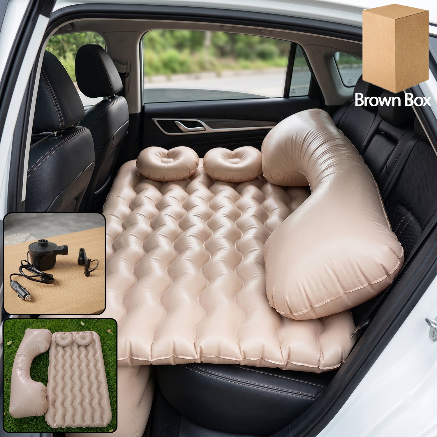 Car Air Mattress Bed Set inflated in car rear seat