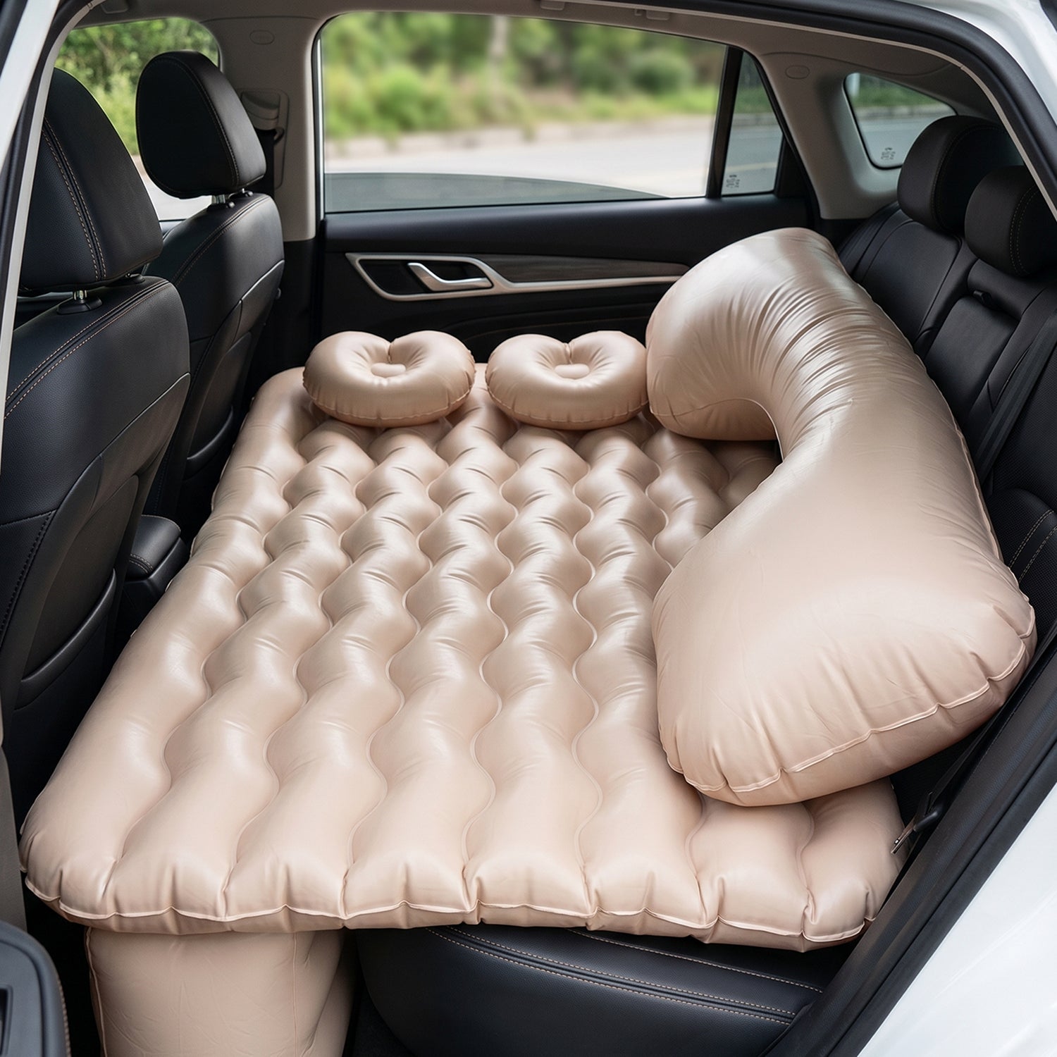 Car air mattress set with inflatable pillows and pump