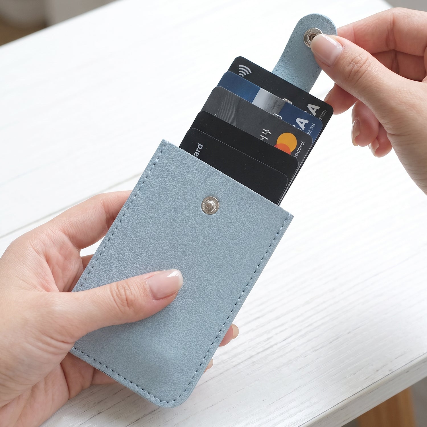 PU Leather Snap Button Pull Out Card Holder Wallet Slim Multi Card (1 Pc)
