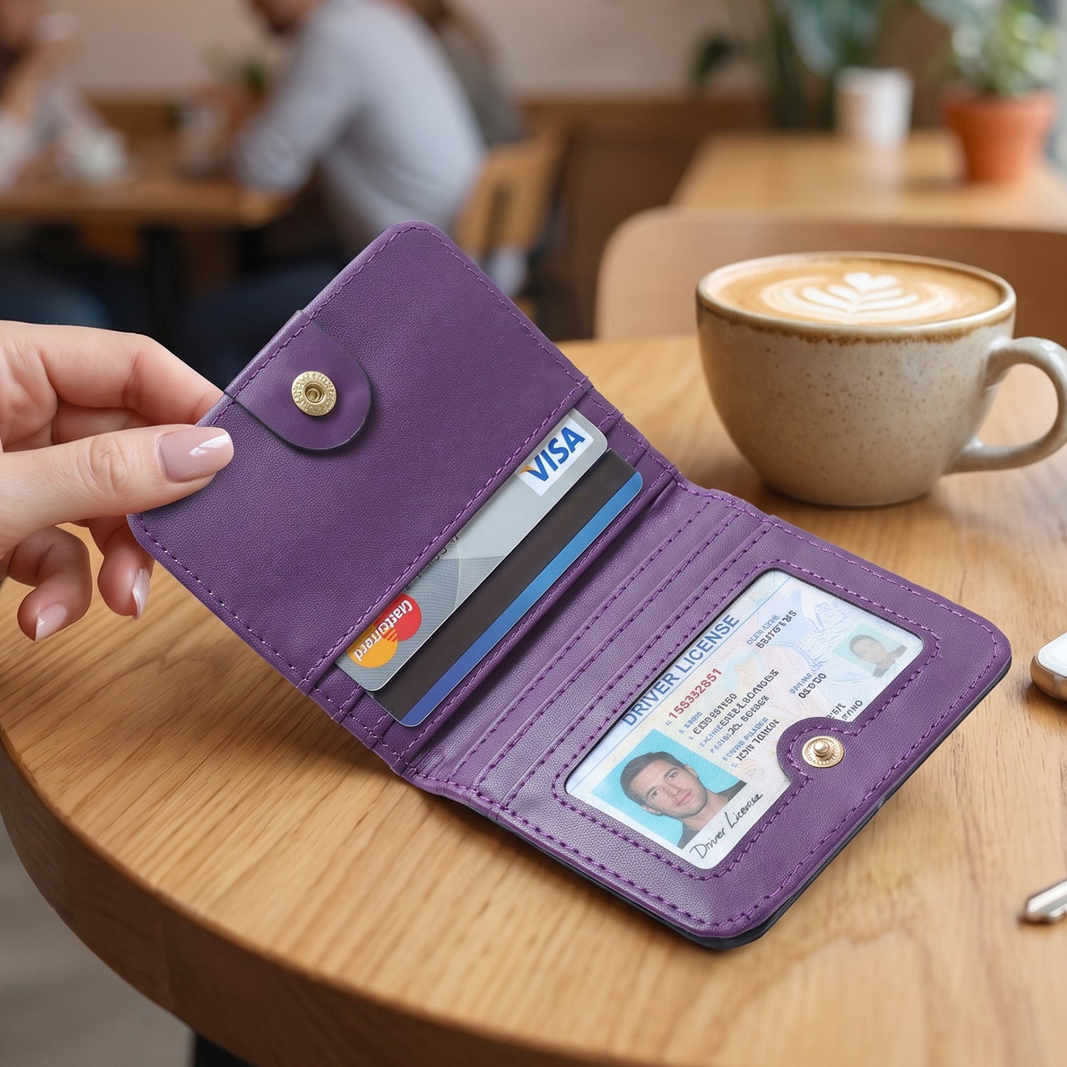 Compact PU Leather Bifold Wallet with Coin Zip Card Slots and ID Window (1 Pc)