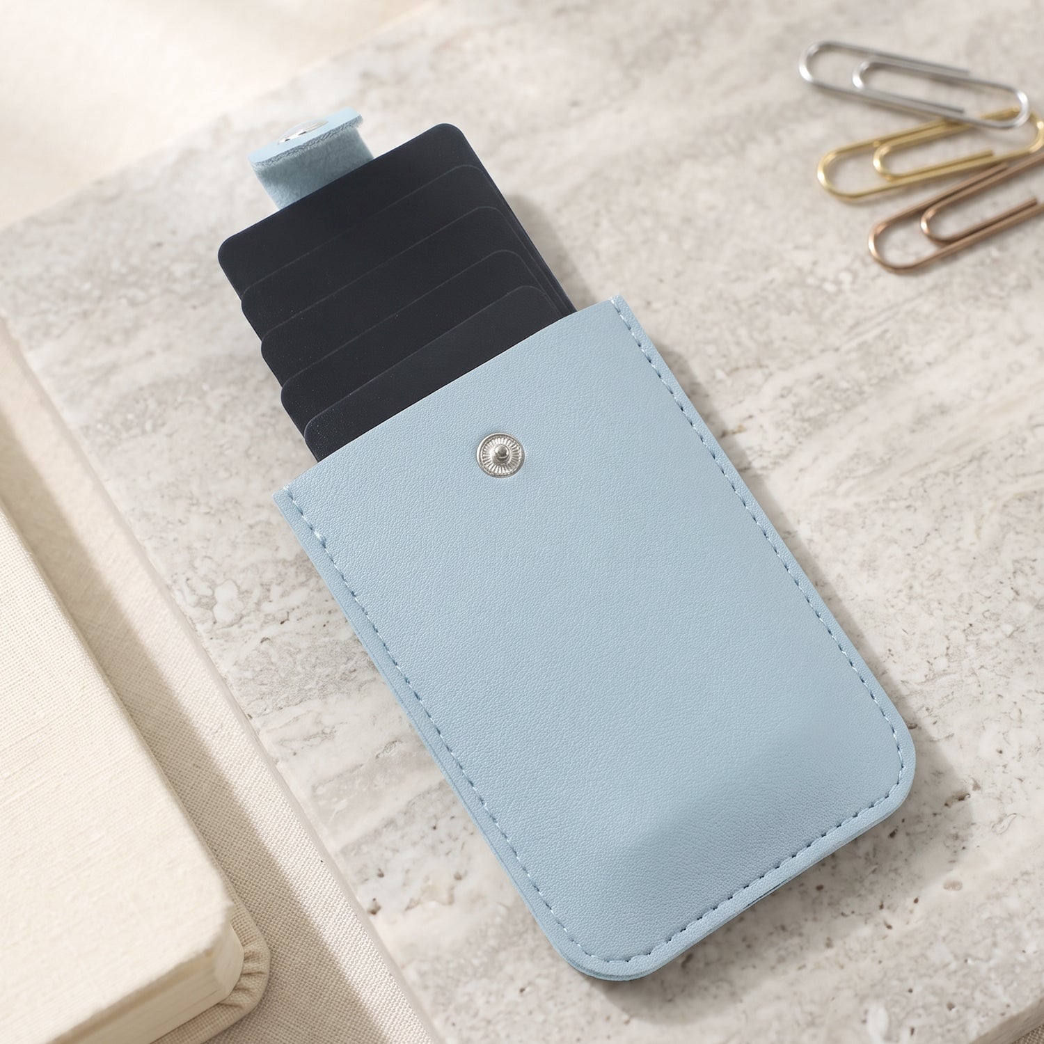 PU Leather Snap Button Pull Out Card Holder Wallet Slim Multi Card (1 Pc)