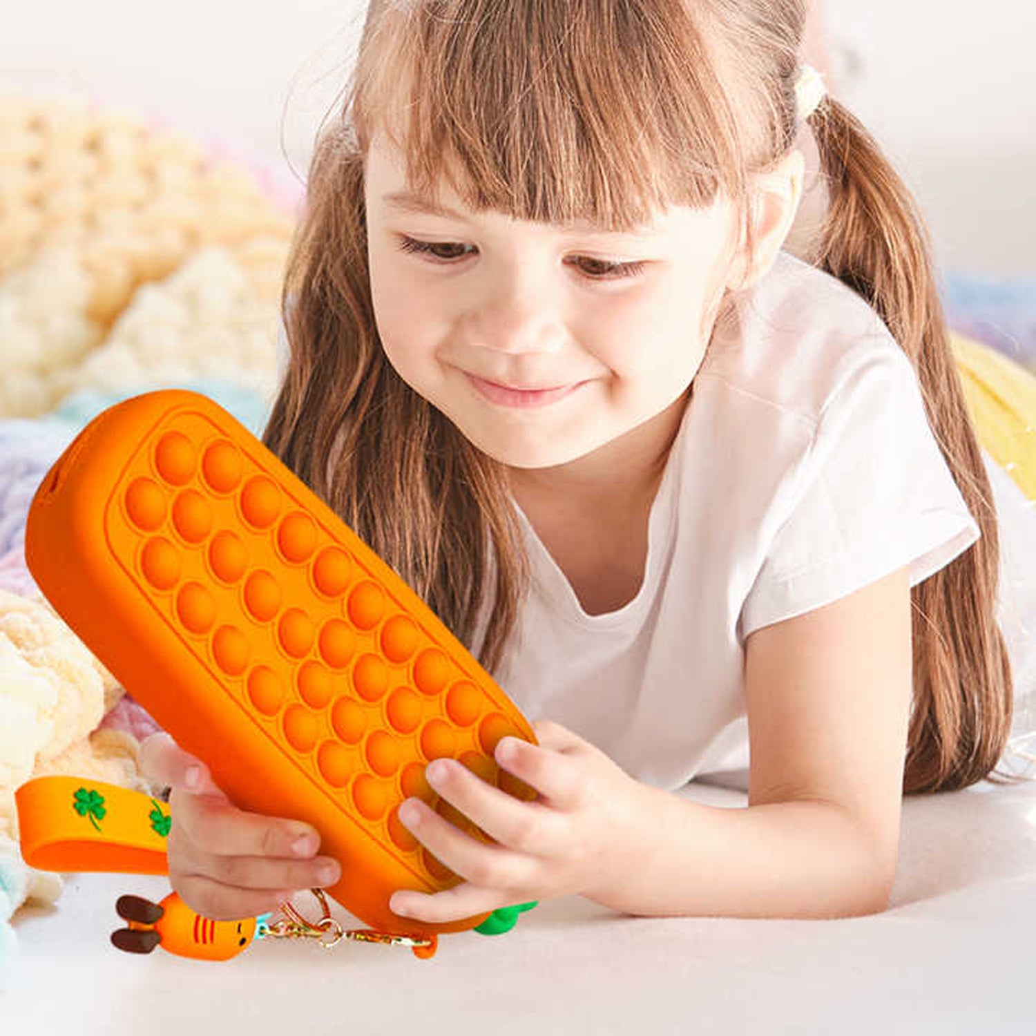 Colorful Pop It silicone pencil pouch close-up