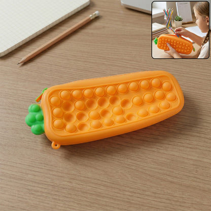 Pop It silicone pencil pouch with zipper - carrot design