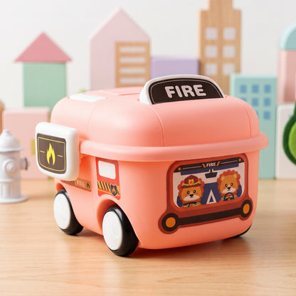 Fire Truck Kids Toy Storage Box with Lid and Wheels for Bedroom (1 Pc)