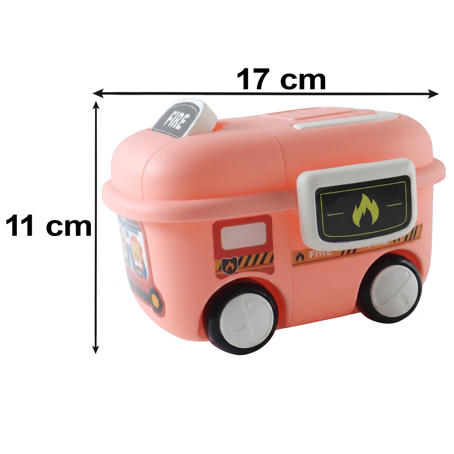 Fire Truck Kids Toy Storage Box with Lid and Wheels for Bedroom (1 Pc)