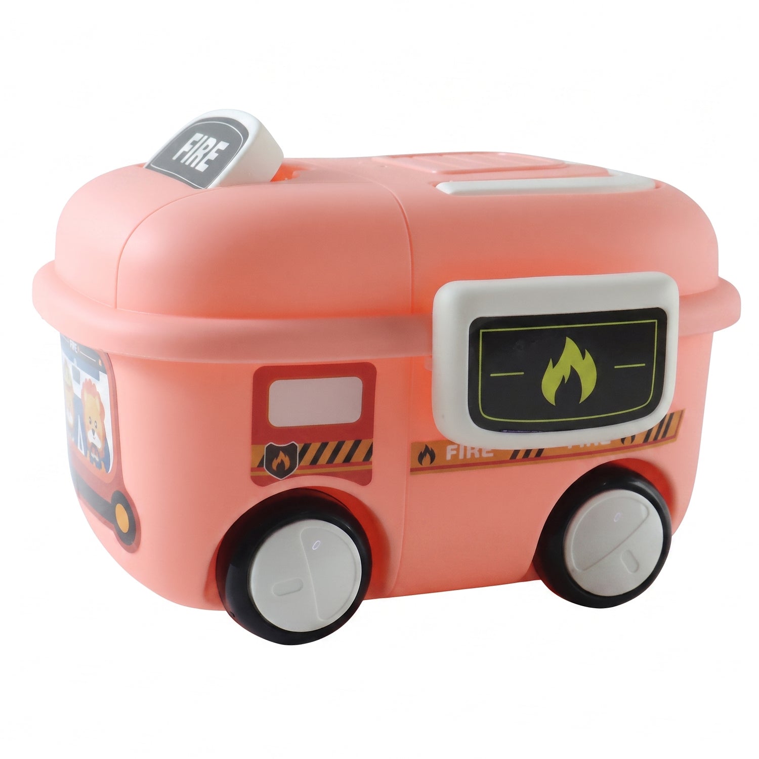 Fire Truck Kids Toy Storage Box with Lid and Wheels for Bedroom (1 Pc)