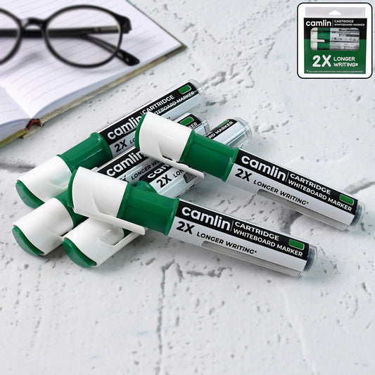 Camlin Cartridge Whiteboard Marker – Green Color Long-Lasting Writing Refillable Markers (Pack of 5)