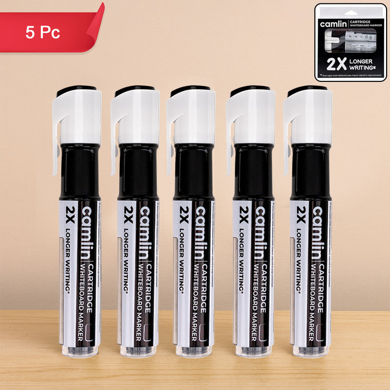 Camlin Cartridge Whiteboard Marker Long-Lasting Black Refillable Markers (5pc)