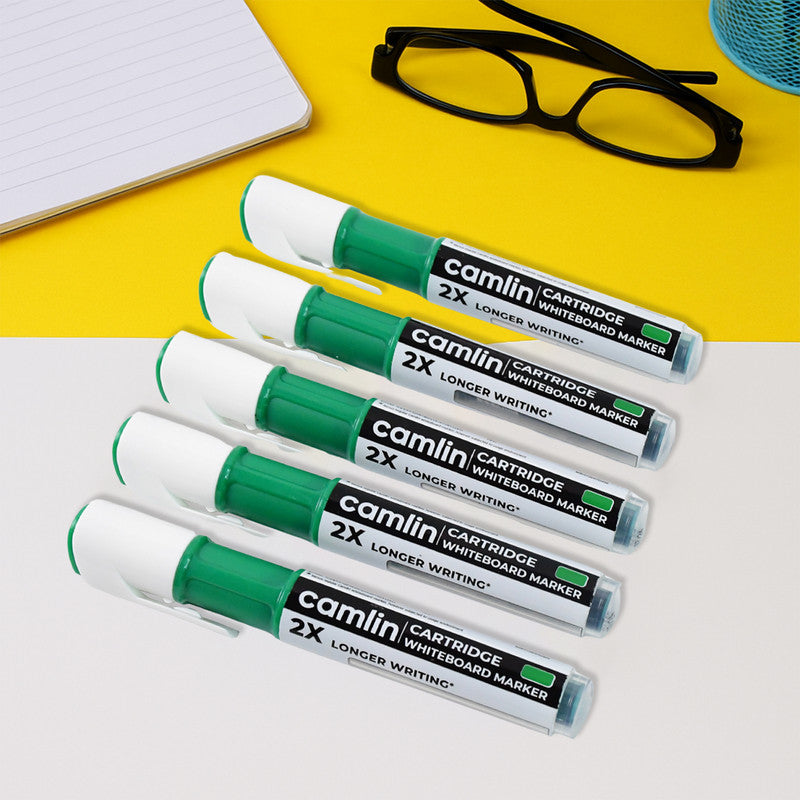 Camlin Cartridge Whiteboard Marker – Green Color Long-Lasting Writing Refillable Markers (Pack of 5)