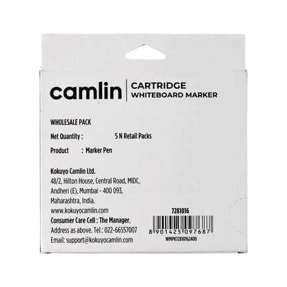 Camlin Cartridge Whiteboard Marker – Black Color Long-Lasting Writing Refillable Markers (Pack of 5)
