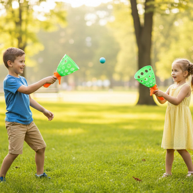 Catch Ball Game for Kids | Two Bouncer Handlers & Rubber Balls | 3+ Age