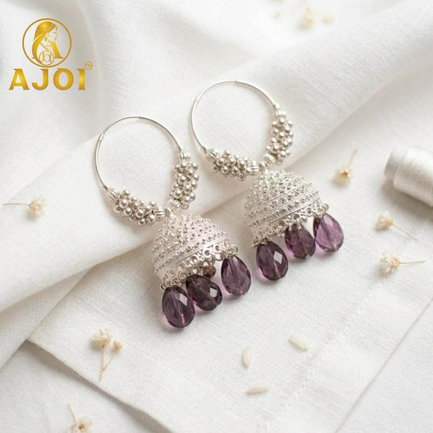 Elegant Silver with Emerald Drops