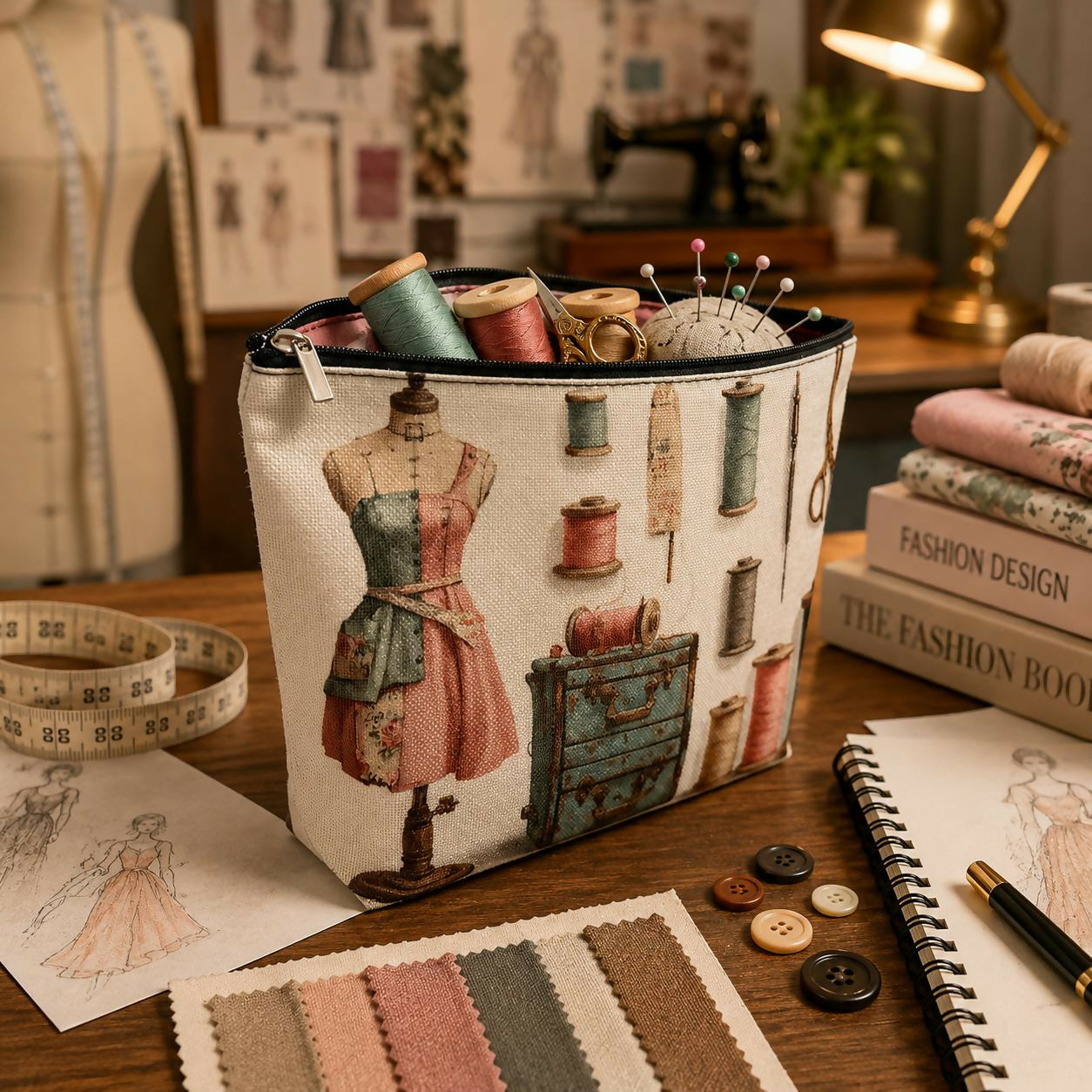 Close-up of printed zipper pouch organizer design