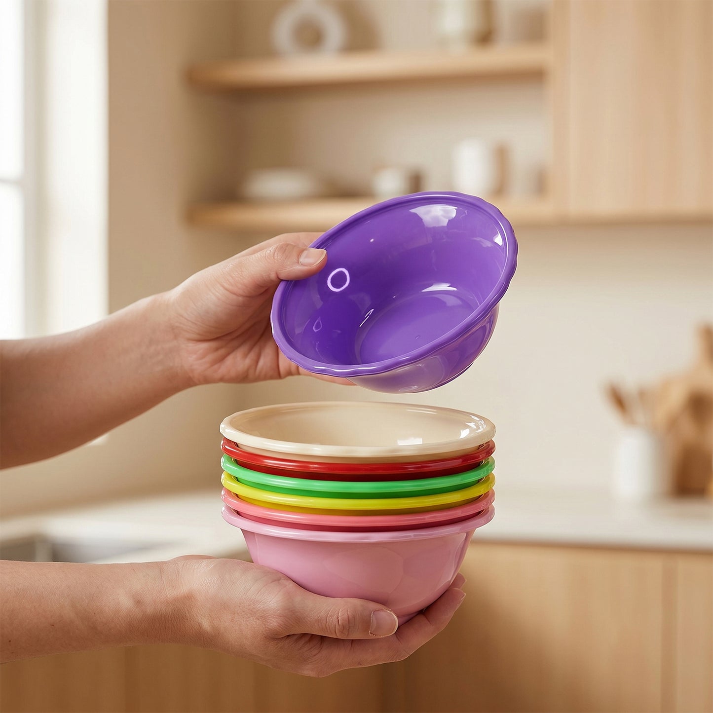 Plastic Serving Bowl Set Multicolour Unbreakable Kitchen Bowls (6 Pc Set)