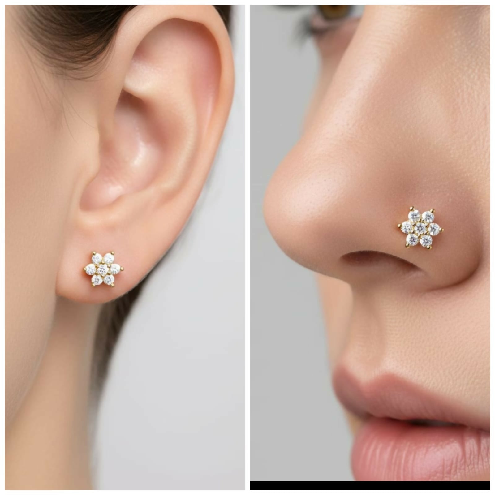 Gold plated crystal flower stud earrings displayed on white background