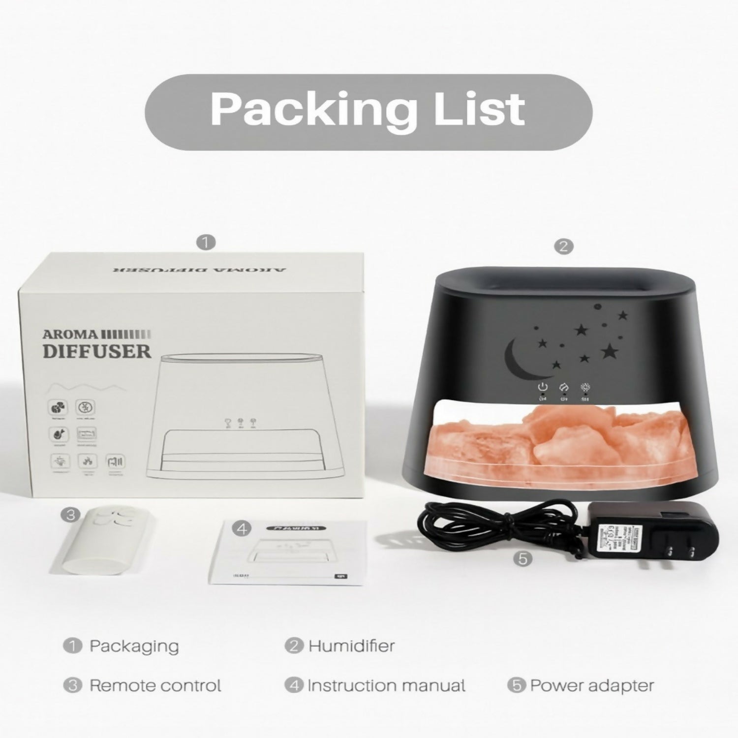 Moon & Stars Flame Aroma Diffuser with Himalayan Salt Rocks & Remote