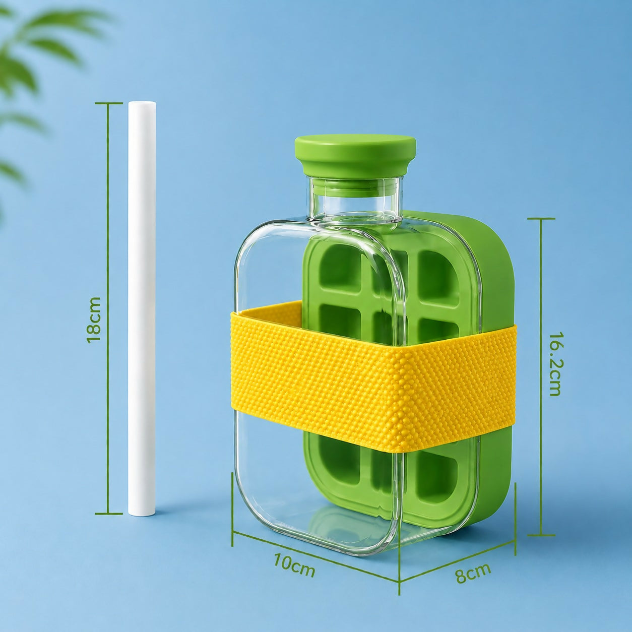 Leakproof Ice Cube Tray Bottle with Straw & Silicone Sleeve