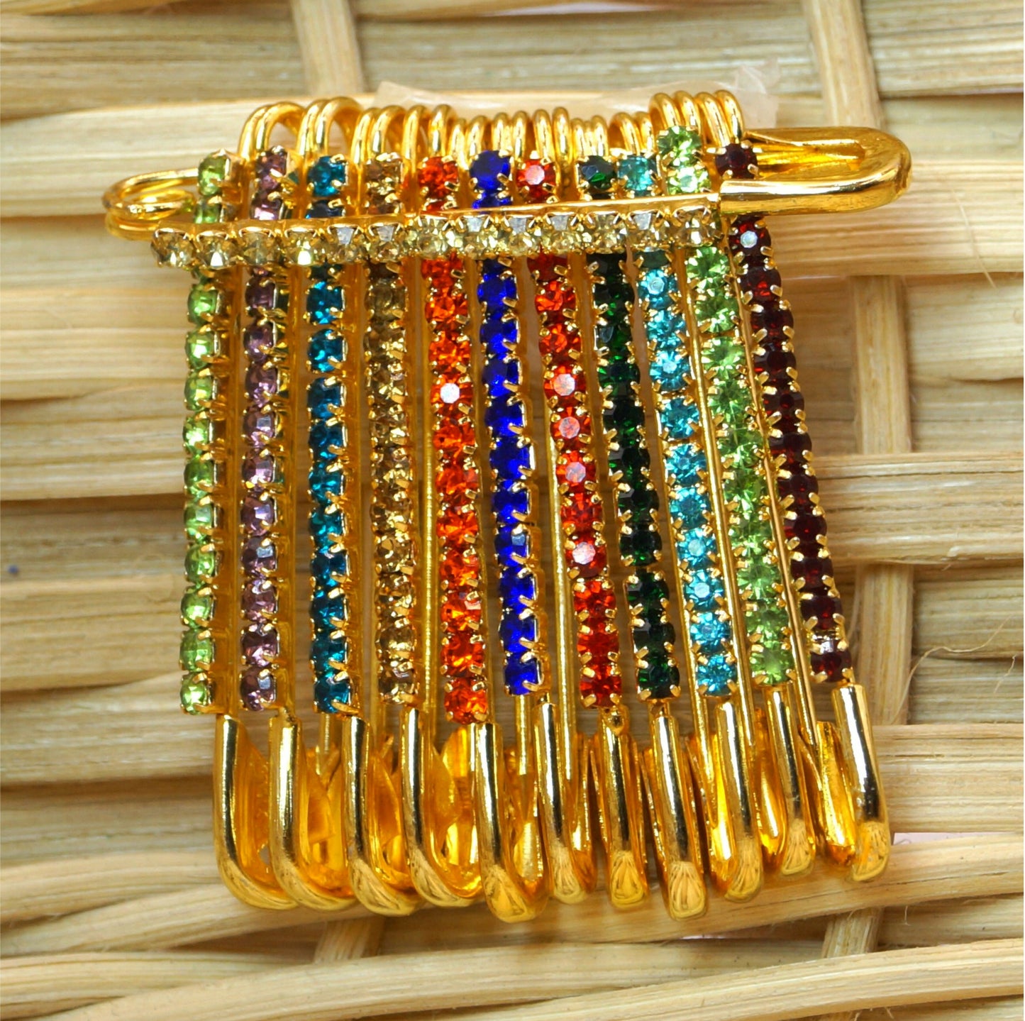 Multicolor Stone Gold Plated Saree Pin for Women & Girls