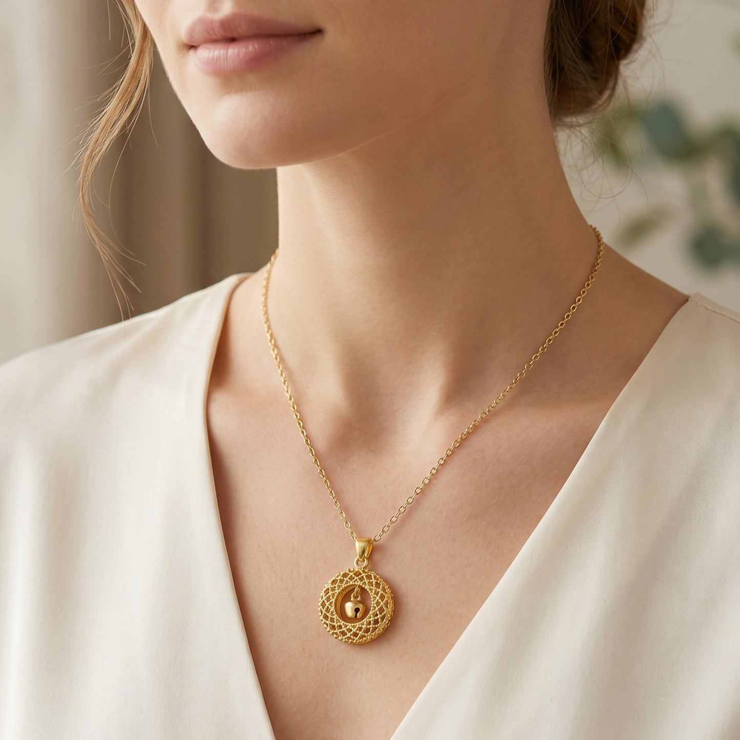 stylish gold necklace side view