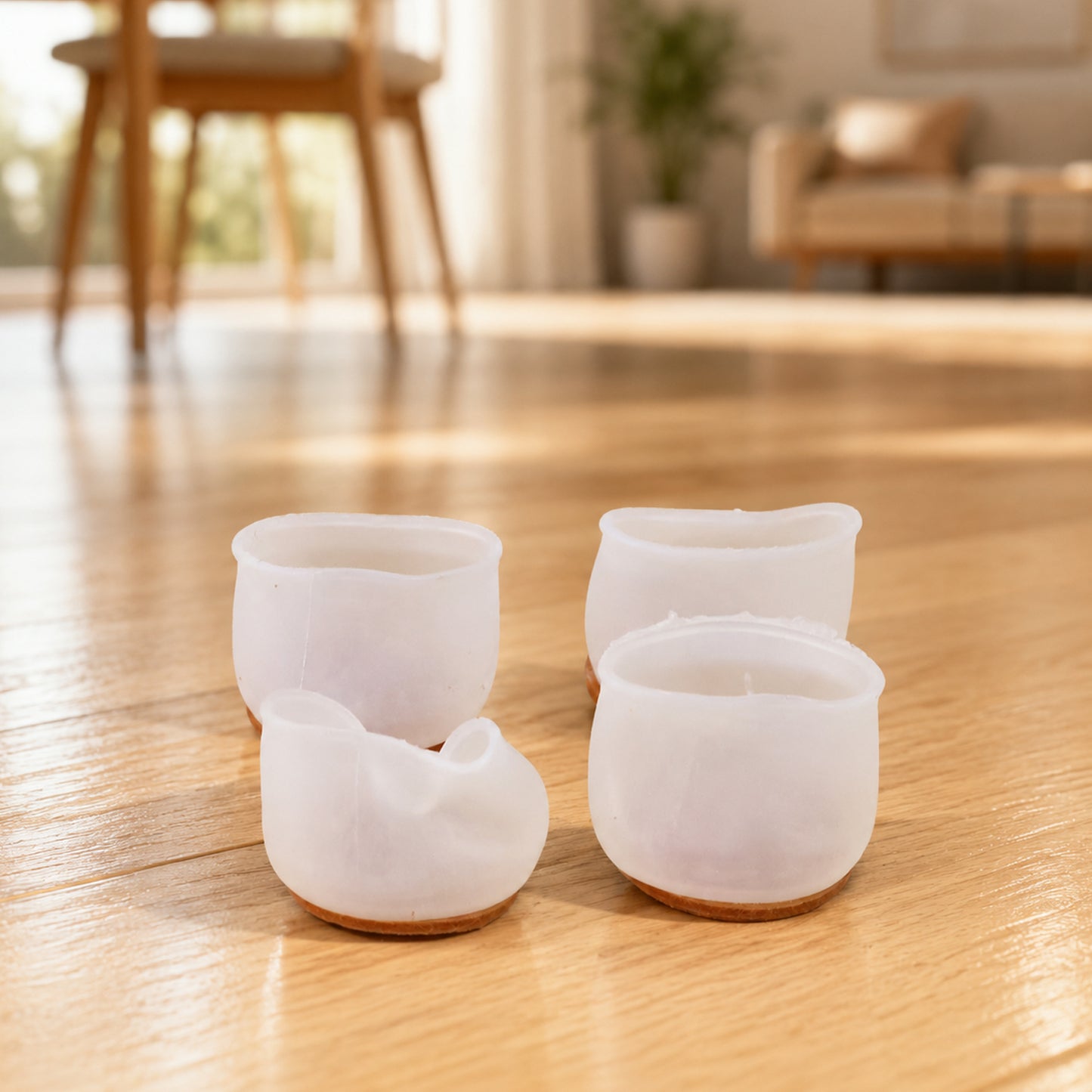 Anti-scratch silicone furniture feet pads on wooden floor