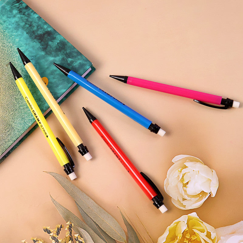 Camlin Champ Mechanical Pencil 0.7 mm – Smooth Writing Pencils with Eraser & Clip (Assorted Colours, 5Pc Pack)
