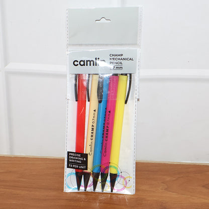 Camlin Champ Mechanical Pencil 0.7 mm – Smooth Writing Pencils with Eraser & Clip (Assorted Colours, 5Pc Pack)