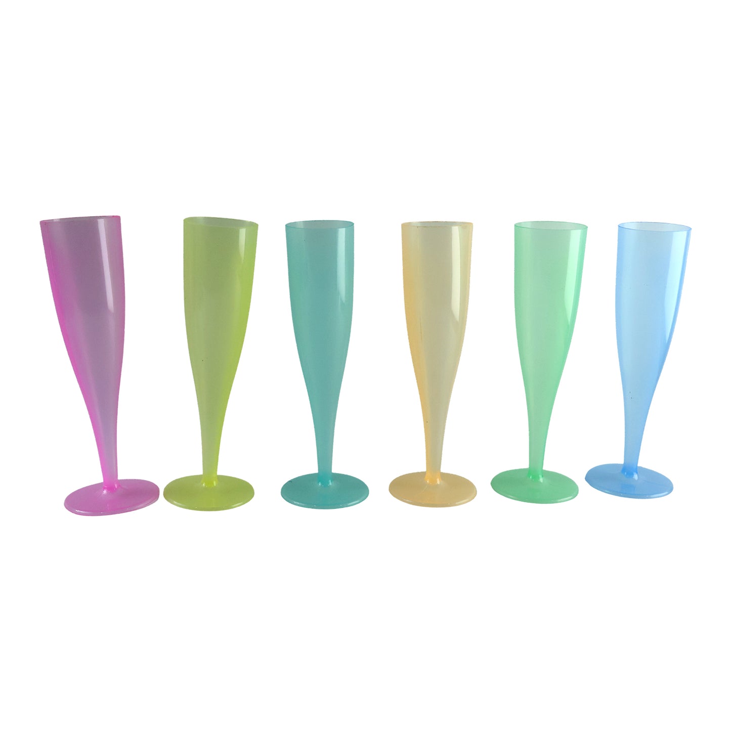 Reusable Plastic Champagne Flutes Wine Glasses Set Assorted Colours (6 Pc Set)