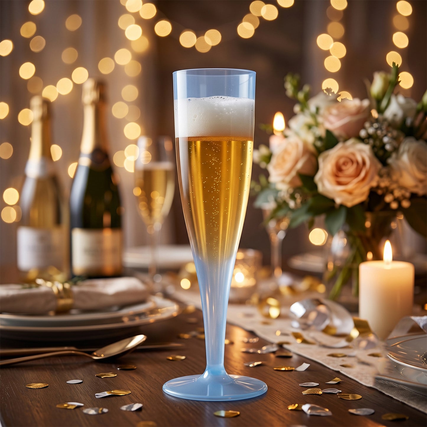Reusable Plastic Champagne Flutes Wine Glasses Set Assorted Colours (6 Pc Set)