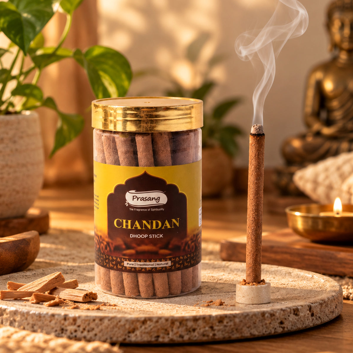 Chandan Dhoop Sticks Jar for Daily Puja Prayer and Home Fragrance Use (100 Gm)
