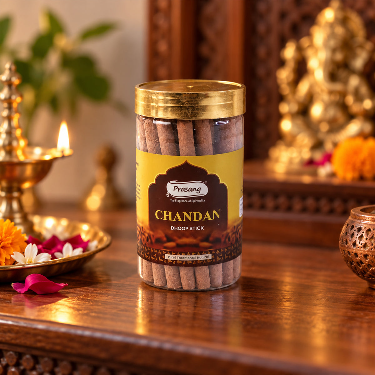 Chandan Dhoop Sticks Jar for Daily Puja Prayer and Home Fragrance Use (100 Gm)