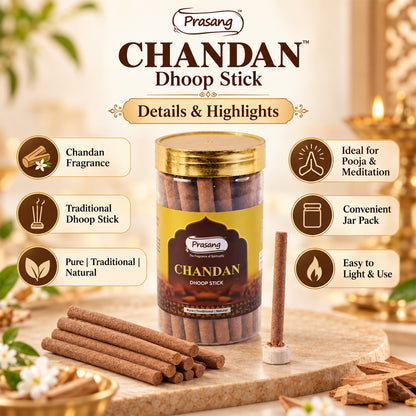 Chandan Dhoop Sticks Jar for Daily Puja Prayer and Home Fragrance Use (100 Gm)