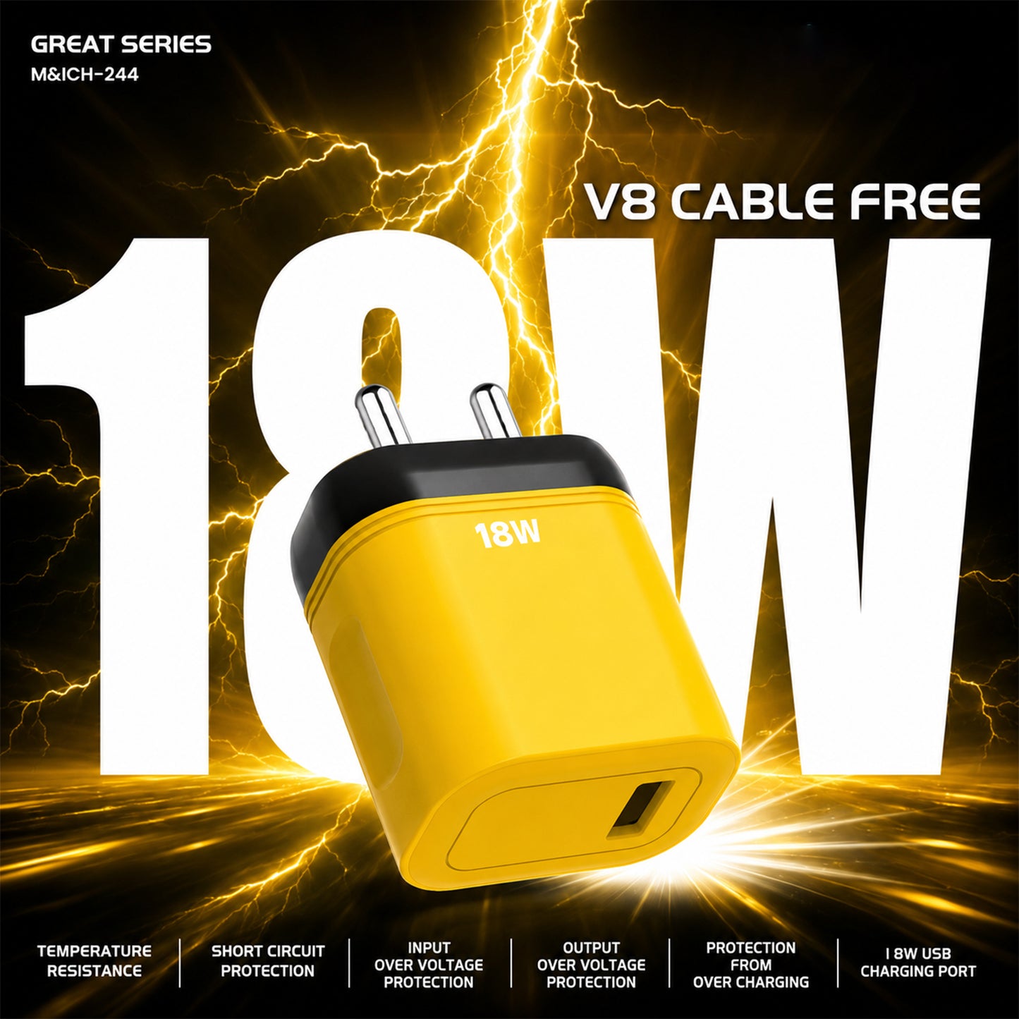 Charger plugged into wall socket, showing compact design