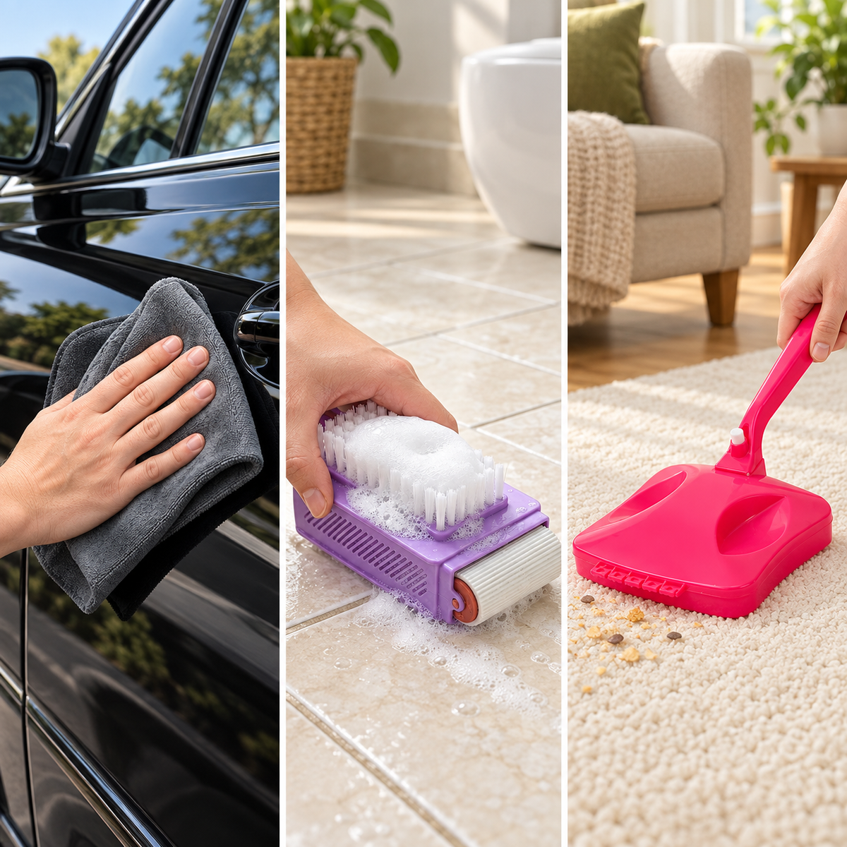 Smart Home Cleaning Combo – Floor Sweeper, Multi-Use Brush & Microfiber Cloth Set