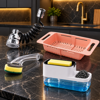 Kitchen Sink Utility Combo – Flexible Faucet Sprayer, Drain Basket, Soap Caddy & Dish Brush